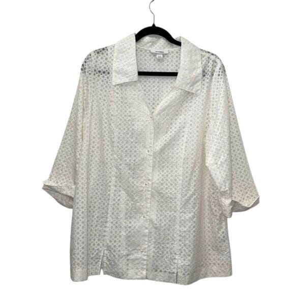 Dressbarn Woman White Polka Dot Blouse 14/16 Cotton & Polyester - Picture 1 of 10